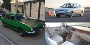 A photo collage of the Paykan car (left) and IKCO Samand car manufactured in Iran (right).