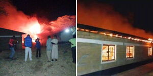 Fire razing down a dormitory at Isiolo Girls Gigh School in Isiolo County on September 7, 2024
