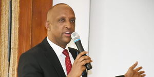 An undated photo of Isiolo Governor Abdi Guyo addressing a past meeting.