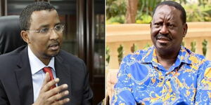 Photo collage of former IEBC chairperson Ahmed Issack Hassan in an interview in 2015 and Former Prime Minister Raila Odinga during an interview on Citizen TV on February 28, 2023