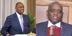 A photo collage of President William Ruto (left) and Dennis Itumbi (right)
