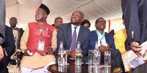 From left to right: Kisumu Senator Fred Outa and his counterparts  Kipchumba Murkomen (Elgeyo Marakwet) and James Orengo (Siaya). 
