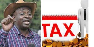 A collage photo of Embakasi North MP, James Gakuya and an animation of the word tax 