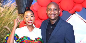 Media personality Janet Mbugua (left) and her brother, Kevin Samuel Mbugua pose for a photo during the launch  My First-time Stories podcast! 