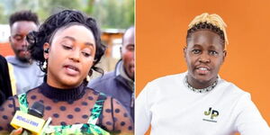 A photo of Ann Mwathi addressing the media during an interview on May 8, 2023 (left) and Lawrence Njuguna, alias DJ Fatxo posing for a photo in a studio (right).