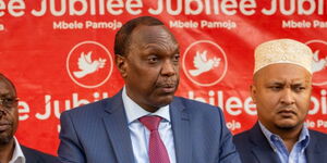 Former Ndaragwa MP Jeremiah Kioni speaking after Jubilee Party executive committee meeting on Thursday June 8, 2023