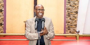 2022 Presidential aspirant Jimi Wanjigi speaking after a church service on February 5, 2023