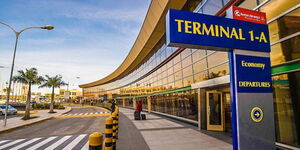 A photo of a departure terminal at the Jomo Kenyatta Internation Airport (JKIA) taken on May 16, 2020.