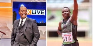 Citizen TV news anchor Jeff Koinange (left) and sprinter Ferdinand Omanyala.