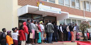 Job seekers queue for interviewers at an organisation in the past 