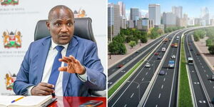 A photo collage of Treasury Cabinet Secretary John Mbadi and an artistic impression of the expanded Rironi-Mau Summit highway.