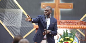 Nairobi Governor Johnson Sakaja speaking during a Church service at Deliverance Church, Lang'ata, Nairobi County on October 1, 2023.