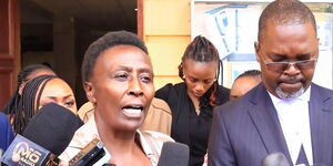 Joseph Irungu's mother addressing the press outside the high court in Nairobi on March 13, 2024