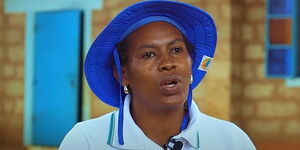 A photo of Joyce Waithera speaking to Itugi TV on October 6, 2023. 