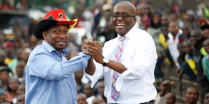 Former Nairobi Governor Mike Sonko and Polycarp Igathe during a campaign rally on June 3, 2017.