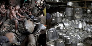 A collage of Jua Kali artisans and their wares.