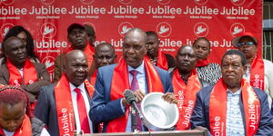 Jubilee Party Secretary-General Jeremiah Kioni addresses the press at the Jubilee Party headquarters on March 24, 2023.