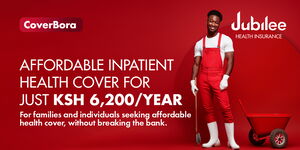 A marketing image showing some of the benefits of CoverBora, a product of Jubilee Health Insurance.