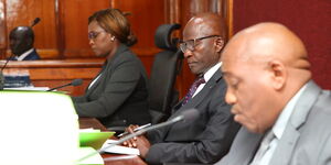 Three-judge bench of the high court in Nairobi during the hearing of an application filed by former Deputy President Rigathi Gachagua's legal team
