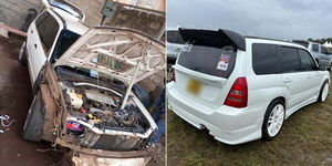 A photo collage of a Subaru Forester under restoration 