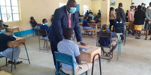 An undated image of KCPE students prior to sitting a test 