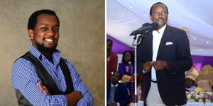 Photo collage between Kevin Muasya and Wiper Party leader Kalonzo Musyoka 