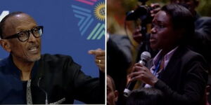 Rwandan President Paul Kagame (left) and BBC journalist, Anne Soy at the 2022 Commonwealth Heads of Government Meeting held on Saturday, June 25, 2022.