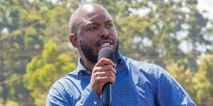 Gatundu South MP Gabriel Kagombe speaking during President William Ruto's tour of Mt Kenya on February 14, 2024.