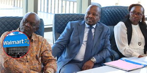 A collage of Agriculture Cabinet Secretary Mutahi Kagwe and MACNUT CEO Jane Maigua with Walmart, September 4, 2025.
