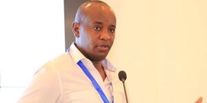 Citizen TV anchor Linus Kaikai speaking during an event in 2020.