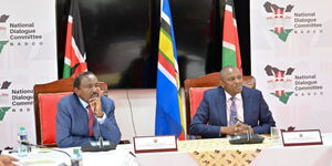 Wiper Leader Kalonzo Musyoka (left) and Kikuyu MP Kimani Ichung'wah during the National Dialogue Committee meeting at Bomas on September 1, 2023.