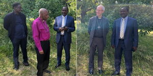 Former Vice President Kalonzo Musyoka together with his son Kennedy Musyoka, Bishop Precious Okomu and the Archbishop of Canterbury Justin Welby in London on June 29, 2023.