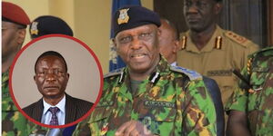 Inspector General of Police, Douglas Kanja and an insert of former Kasipul MP, Charles Were.
