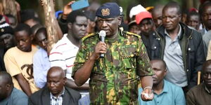 IG Douglas Kanja speaking with Angata Barikoi locals on April 29, 2025