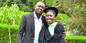 Kapseret MP Oscar Sudi (left) and his daughter Faith Chemutai (right) during her graduation ceremony on January 3, 2024