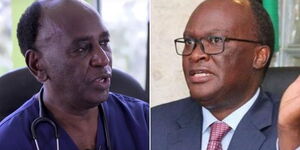 Karen Hospital founder Dr Dan Gikonyo (left) and former Transport CS James Macharia.