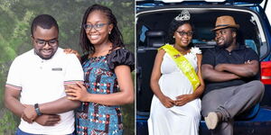 A photo collage of Kilifi Chief County Officer for Fisheries and Blue Economy Rahab Karisa and her husband Maxwell Mmera at separate photo shoots in 2022 and 2021.
