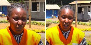 A side-by-side image of inmate Purity Kathure speaking to the media during the NjerainĩCitũ show.