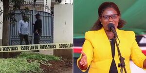 A photo collage of police at the home of Meru Governor Kawira Mwangaza on January 6, 2023 (left) and the county boss speaking at an event.