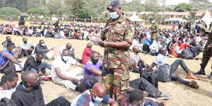 A Kenya Defence Forces (KDF) recruitment process at the National Youth Service (NYS) Headquarters in Ruaraka, Nairobi County. 