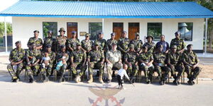  KDF officers in the unveiling of new maternity equipment at the Kenya Navy Base (KNB) Manda Bay in Magogoni, Lamu County.