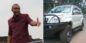 A photo collage of Kebaso Morara and a Toyota TX car 