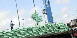 Imported sugar being loaded onto a truck at a port in Africa 
