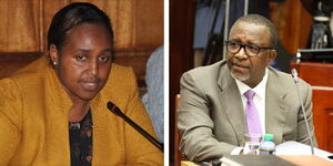 A photo collage of Aldai MP Maryanne Kitany (left) and Agriculture CS Mithika Linturi (right)