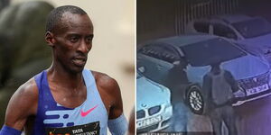 A photo collage of world record marathon runner Kelvin Kiptum and a CCTV footage depicting Kiptum's last moment