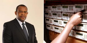 KenGen Managing Director and CEO, Eng. Peter Njenga (left) and a person keys in electricity tokens.