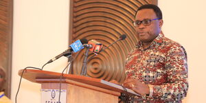 Bugoma Governor Kenneth Lusaka speaking during the 6th Senate Leadership Retreat  on March 13, 2020.