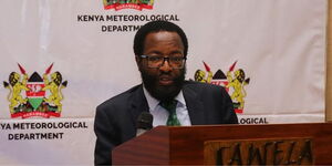 Kenya Meteorological Department Director David Gikungu speaking during a conference in Nairobi on February 28, 2024.