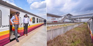 Transport Cabinet Secretary Kipchumba Murkomen inspecting new railway stations on July 9, 2024. 