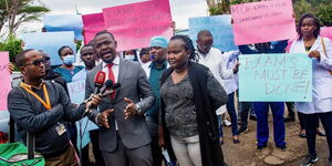 Kenya Medical Practitioners and Dentist Union (KMPDU) Secretary General, Davji Atellah leads medics in a previous strike 